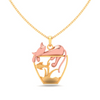 14K fish bowl gold pendant with a rose gold cat on top from Amazea Collection