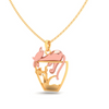 14K fish bowl gold pendant with a rose gold cat on top from Amazea Collection