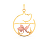 14K fish bowl shape gold pendant with a rose goldfish and a cat contour from Amazea Collection 