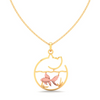 14K fish bowl shape gold pendant with a rose goldfish and a cat contour from Amazea Collection 