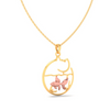 14K fish bowl shape gold pendant with a rose goldfish and a cat contour from Amazea Collection 