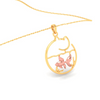 14K fish bowl shape gold pendant with a rose goldfish and a cat contour from Amazea Collection 