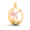 14K circular shape fishbowl shape gold pendant with a rose gold fish from Amazea Collection 