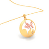 14K circular shape fishbowl shape gold pendant with a rose gold fish from Amazea Collection 