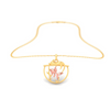 14K fish bowl shape gold pendant with rose gold fish and a cat on top from Amazea Collection 