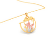 14K fish bowl shape gold pendant with rose gold fish and a cat on top from Amazea Collection 