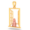 14K gold pendant in the shape of a girl in front of a window from Amazea Collection 