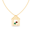 14K home shape gold pendant with two heart shape stones from Amazea Collection 