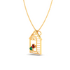 14K home shape gold pendant with two heart shape stones from Amazea Collection 