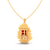 14K gold pendant in the shape of a brick wall with a window and flower pots from Amazea Collection 