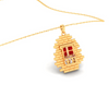 14K gold pendant in the shape of a brick wall with a window and flower pots from Amazea Collection 