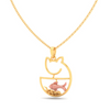 14K Cat shaped fish bowl Gold Pendant with a touch of rose gold from Amazea Collection