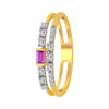 14K Diamond-studded Gold Ring With A Double Band Design And A Rectangular Ruby In The Centre