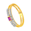 14K Diamond-studded Gold Ring With A Double Band Design And A Rectangular Ruby In The Centre