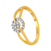 14K Gold Ring With A Curved Design And A Diamond Studded Circular Cluster Set On The Band