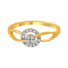 14K Gold Ring With A Curved Design And A Diamond Studded Circular Cluster Set On The Band