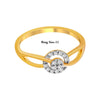 14K Gold Ring With A Curved Design And A Diamond Studded Circular Cluster Set On The Band