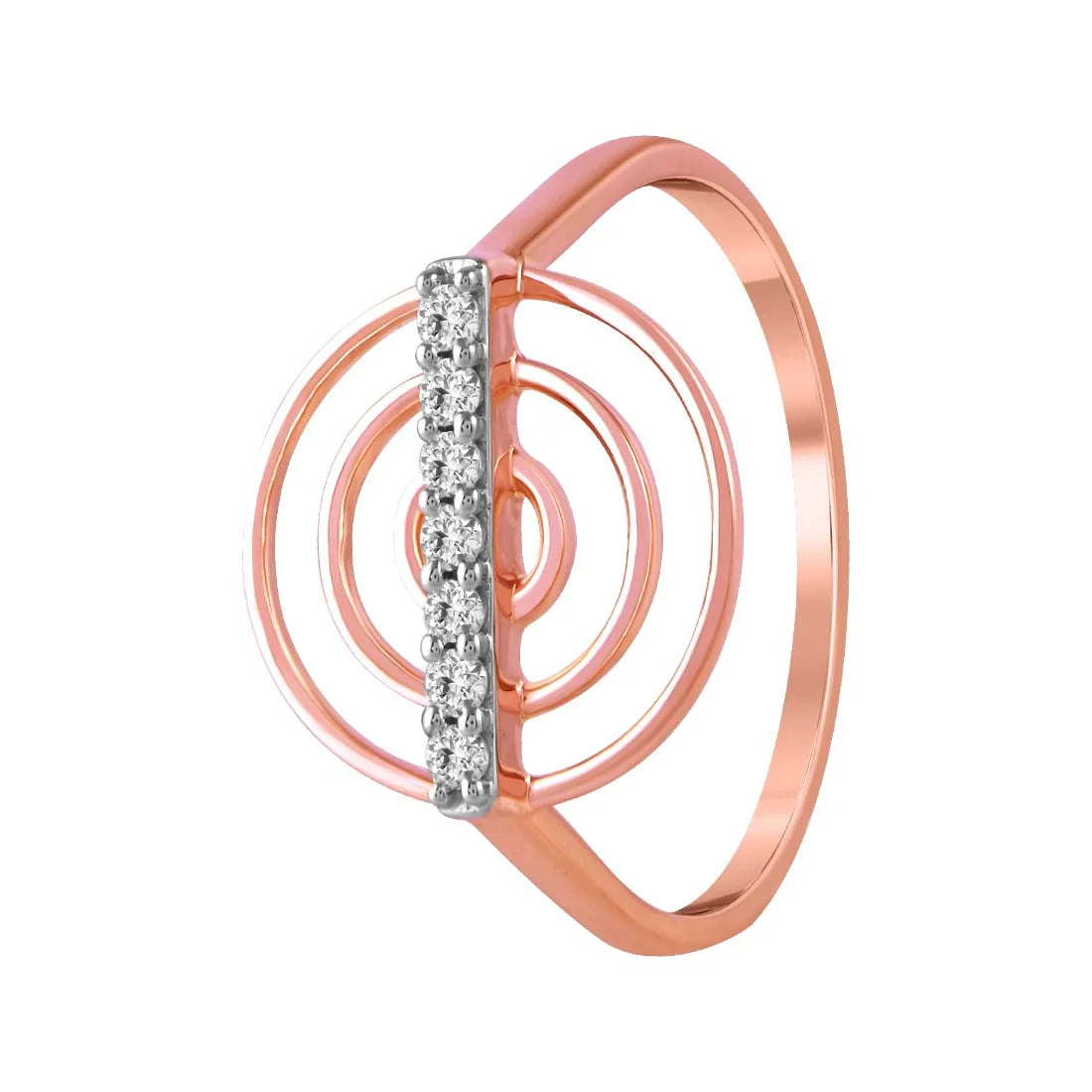 14K Rose Gold Ring With Concentric Circles And A Diamond-studded Bar In ...