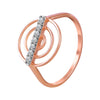 14K Rose Gold Ring With Concentric Circles And A Diamond-studded Bar In The Centre