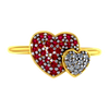 14K gold ring with two  zirconian stone hearts 