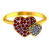 14K gold ring with two  zirconian stone hearts 