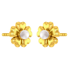 14K gold earring with a floral design and a pearl centre 