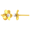 Beautiful 14K pair of gold earrings with gold petals and a pearl