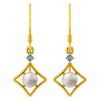 14K Diamond shaped gold earrings with a pearl and stone detailing