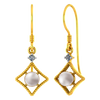 14K Diamond shaped gold earrings with a pearl and stone detailing