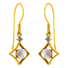 14K Diamond shaped gold earrings with a pearl and stone detailing