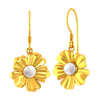 14K Flower shaped earrings with gold petals and a pearl in between