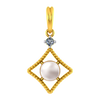 14K Diamond shaped gold pendant with a pearl and stone detailing