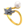 14K Gold ring with a pearl and floral design adorned with stones