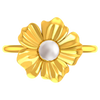 14K Solid gold ring with a floral motif and a pearl in between