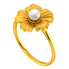 14K Solid gold ring with a floral motif and a pearl in between