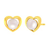 14K Gold Heart Lightweight Elegant Stud Earrings with Pearl Accent
