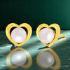 14K Gold Heart Lightweight Elegant Stud Earrings with Pearl Accent