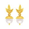 14K Gold Nature-Inspired Drop Earrings with Pearl and Leaf Design
