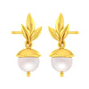 14K Gold Nature-Inspired Drop Earrings with Pearl and Leaf Design