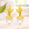 14K Gold Nature-Inspired Drop Earrings with Pearl and Leaf Design