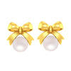 14K Gold Lightweight Bow Pearl Studs Earrings