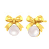 14K Gold Lightweight Bow Pearl Studs Earrings