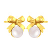 14K Gold Lightweight Bow Pearl Studs Earrings