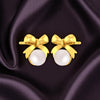 14K Gold Lightweight Bow Pearl Studs Earrings