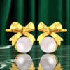 14K Gold Lightweight Bow Pearl Studs Earrings