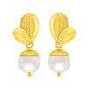 14K Gold Lightweight & Elegant Leaf Pearl Drop Earrings