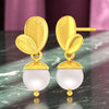 14K Gold Lightweight & Elegant Leaf Pearl Drop Earrings