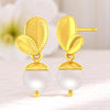 14K Gold Lightweight & Elegant Leaf Pearl Drop Earrings