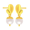 14K Gold Lightweight & Elegant Leaf Pearl Drop Earrings