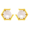 14K Gold Geometric Pearl Contemporary Stud Earrings for Women